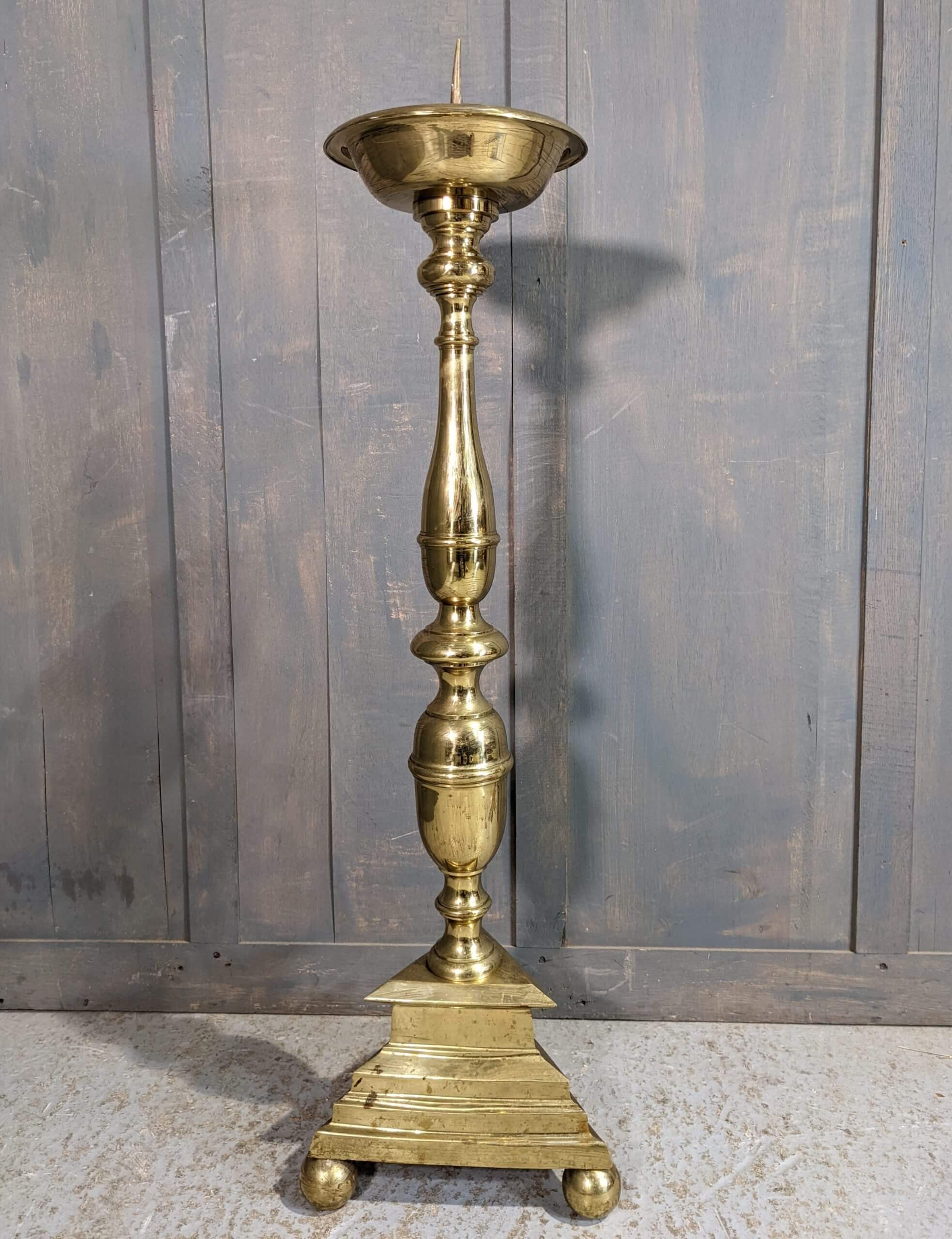 Antique French Convent Heavy Brass Paschal Prickett Candlestick Candle antique-french-convent-heavy-brass-paschal-prickett-candlestick-candle
