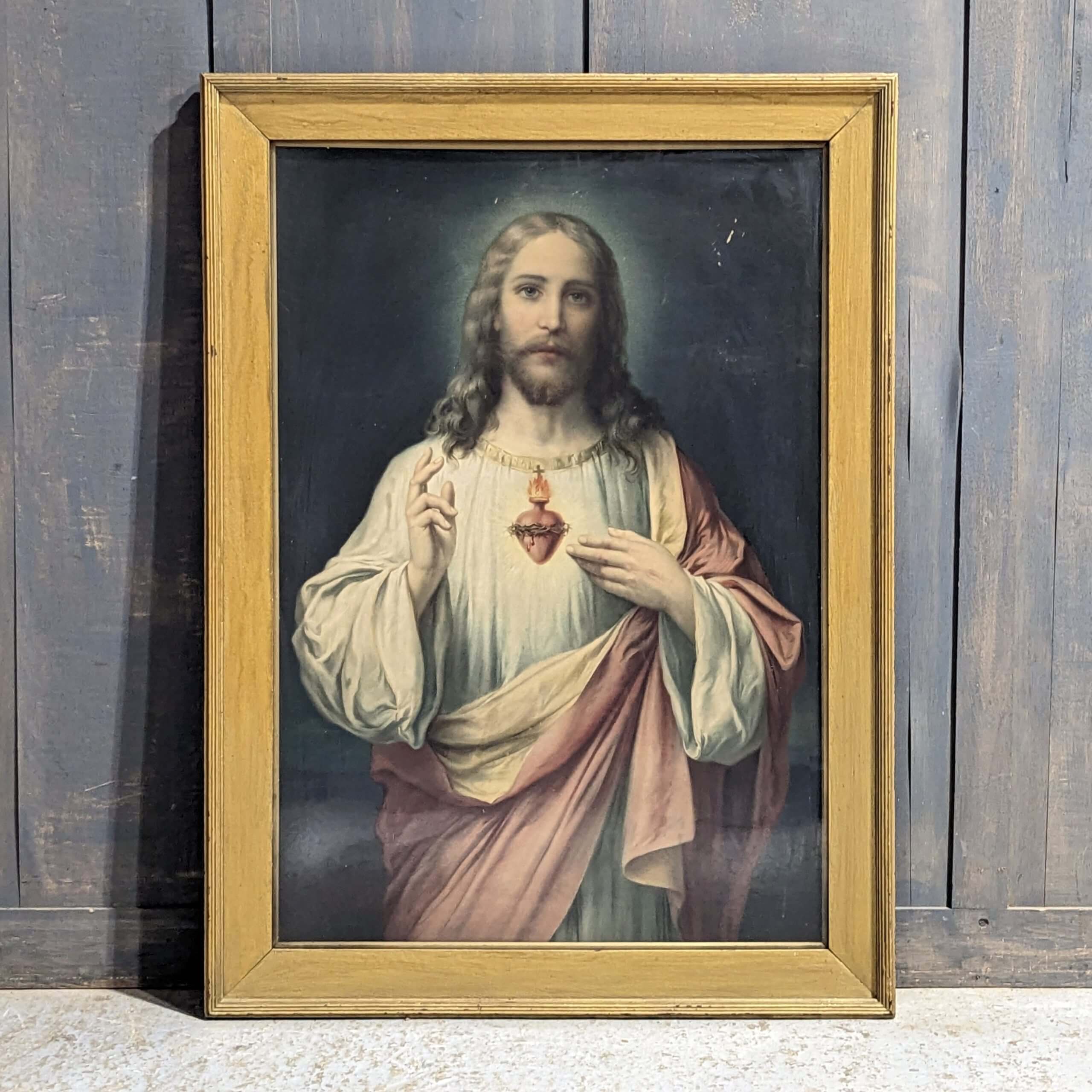 Extra Large Antique Sacred Heart Jesus Print Lithograph From St Anne's ...