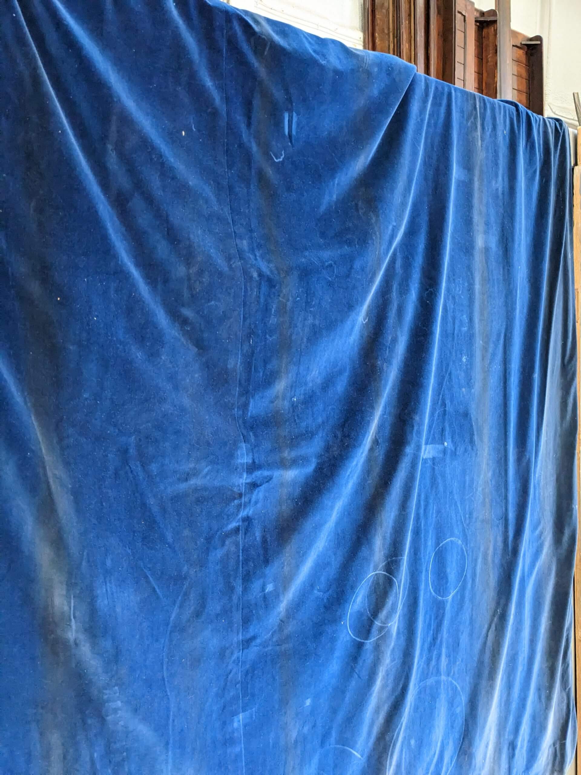 Large Vintage Blue Velvet Curtain in need of Cleaning - Antique Church ...