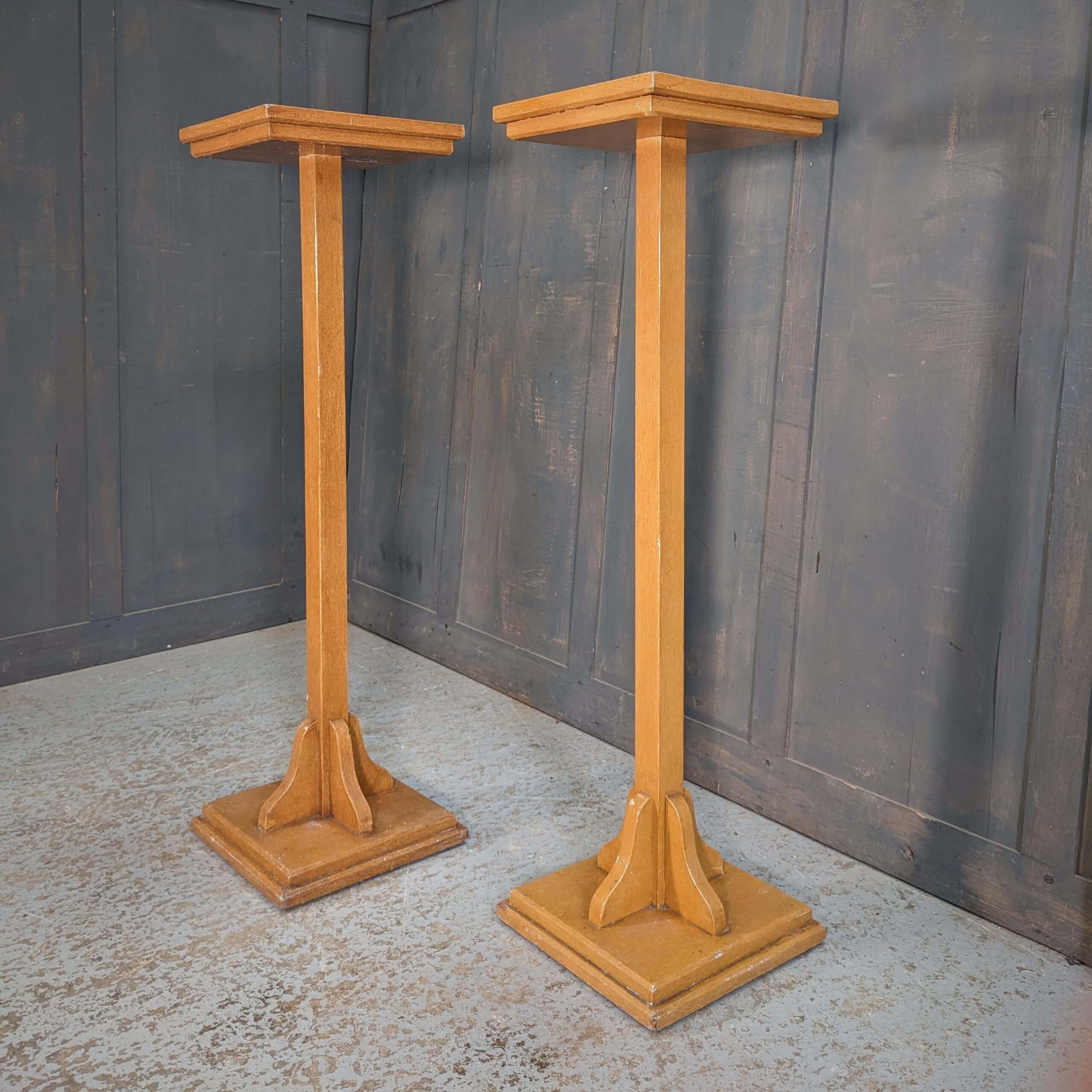 Pair of MidCentury Pale Oak Tall Church Flower Stands (SOLD) Antique