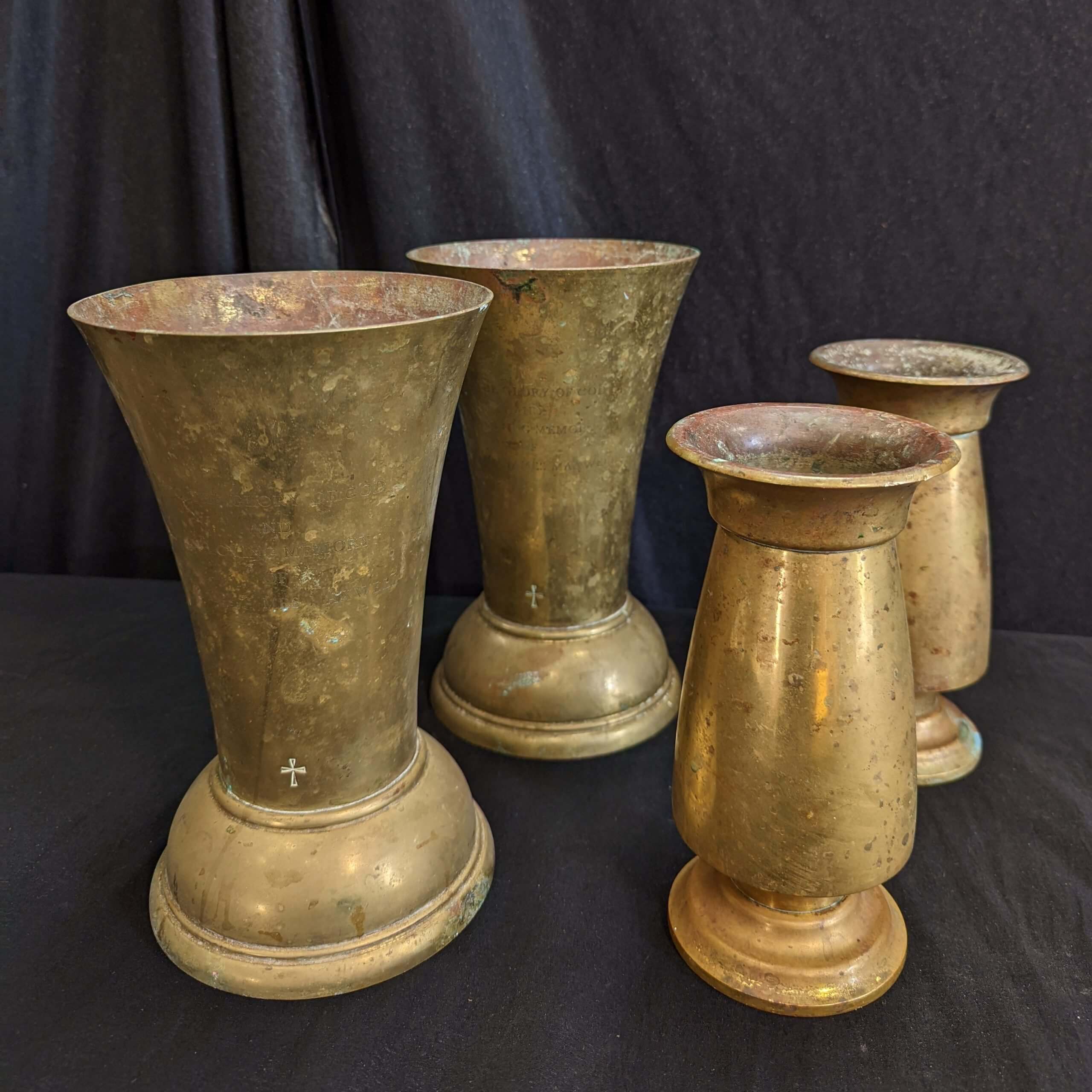 Two Pairs Vintage Brass Church Flower Vases from St Mary's Port