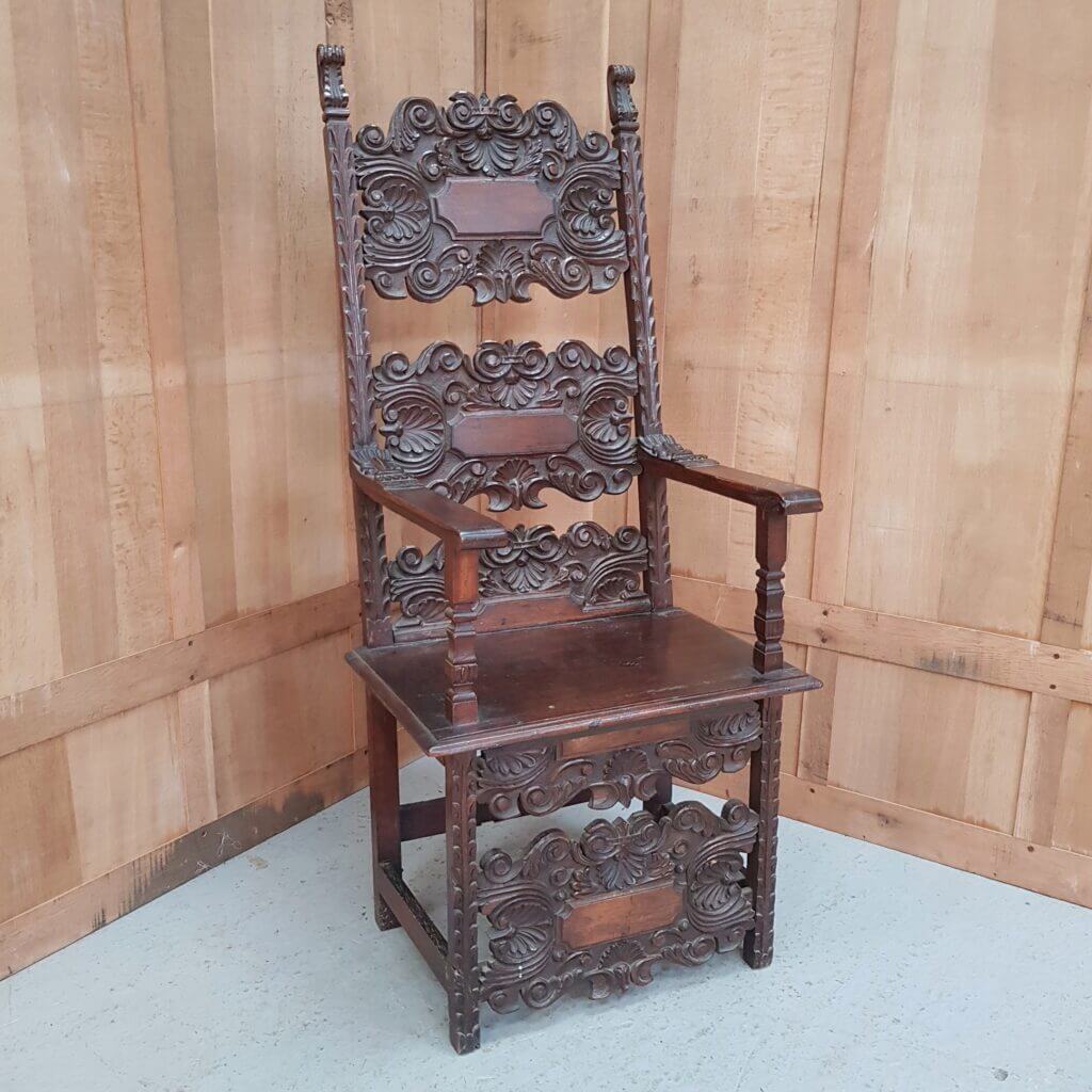 18th Century Carved Walnut Ecclesiastical Spanish Throne Chair (SOLD) Antique Church Furnishings