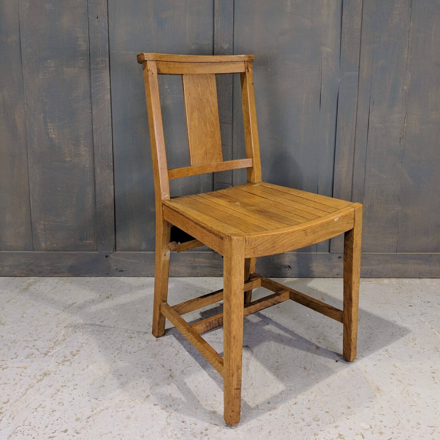 Leicester Solid Oak 1960's Army Pattern Slat Seat Church Chapel Chairs