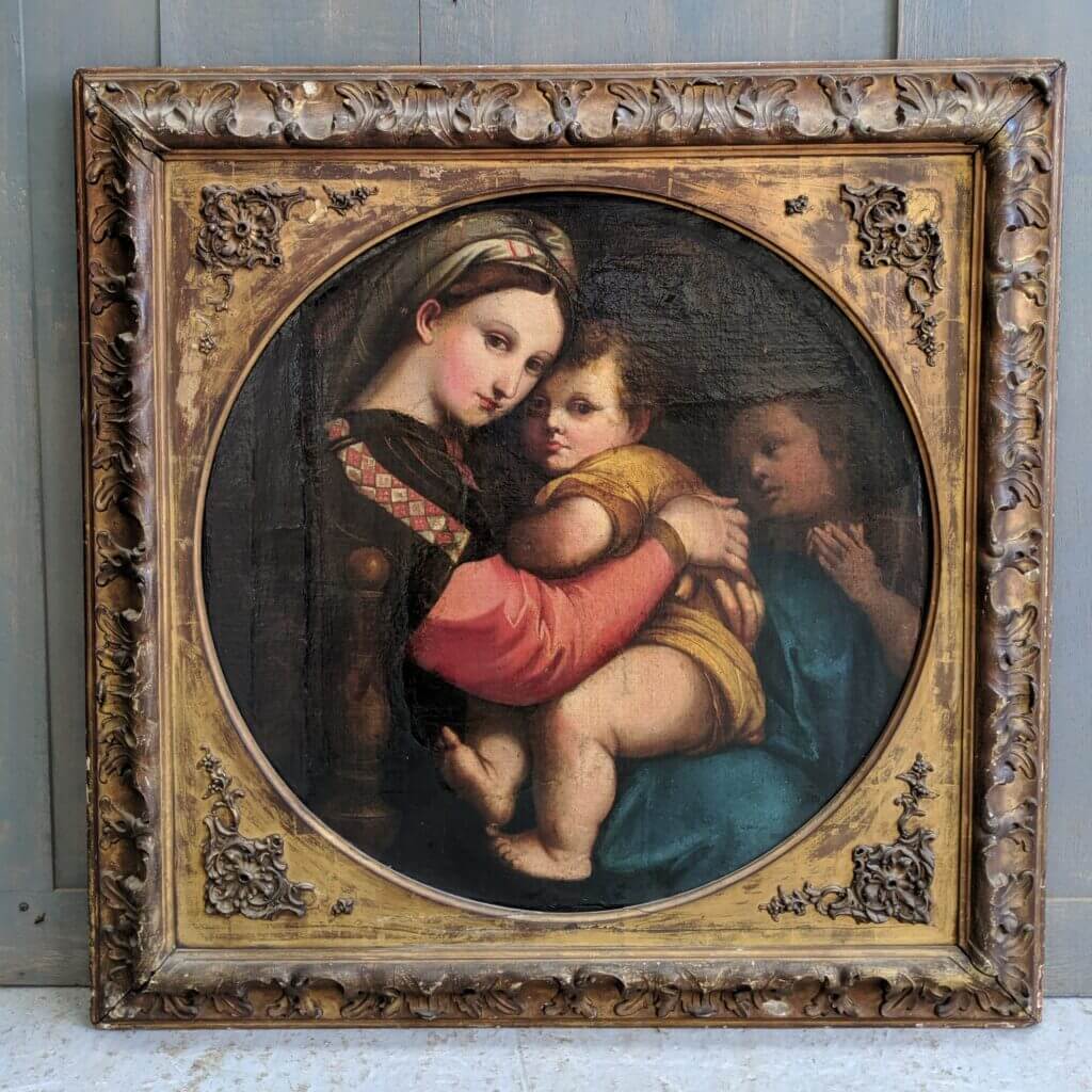 Early 18th Century Oil Painting of Madonna Della Sedia Tondo after ...