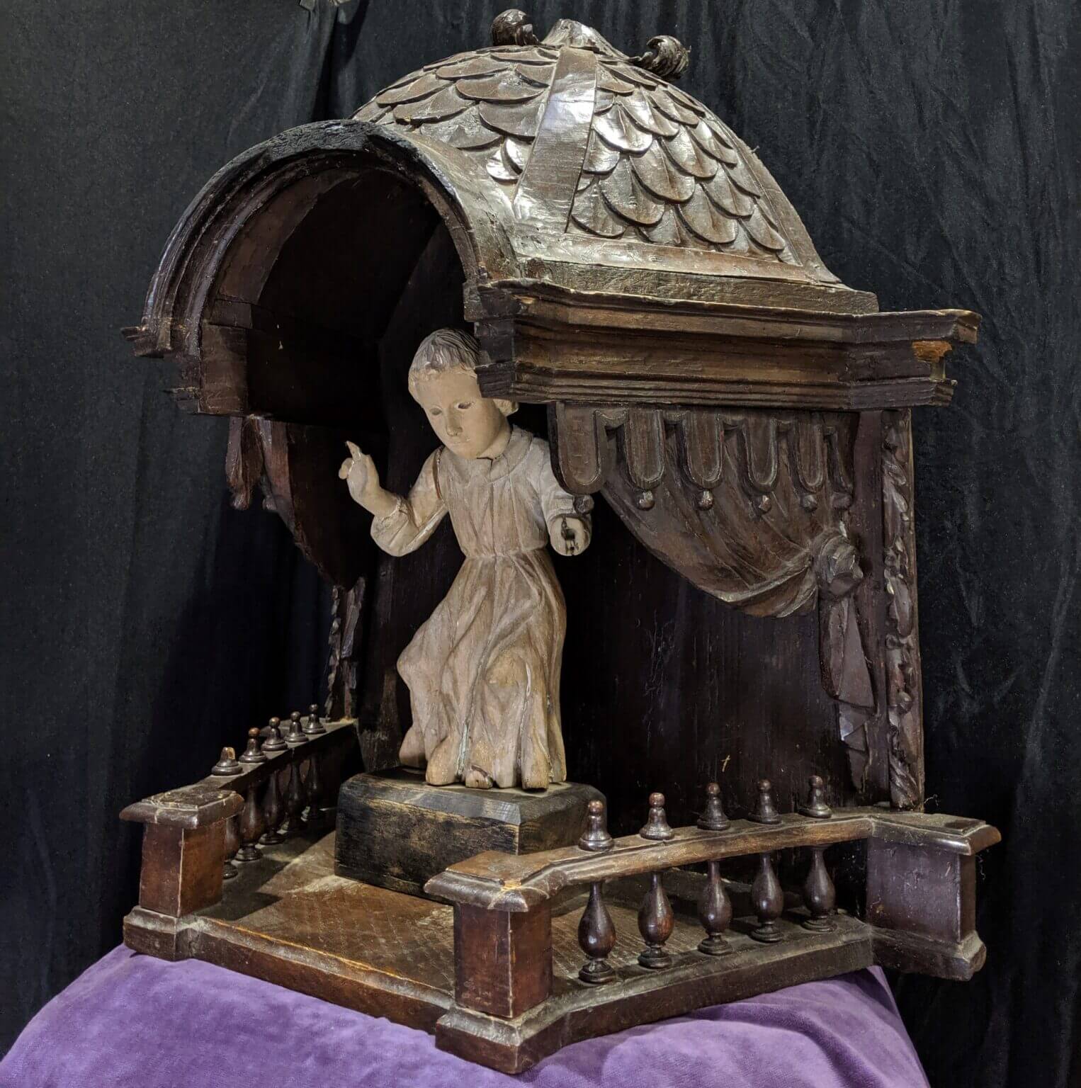 18th Century Unusual South European Carved Canopy Niche Statue Housing