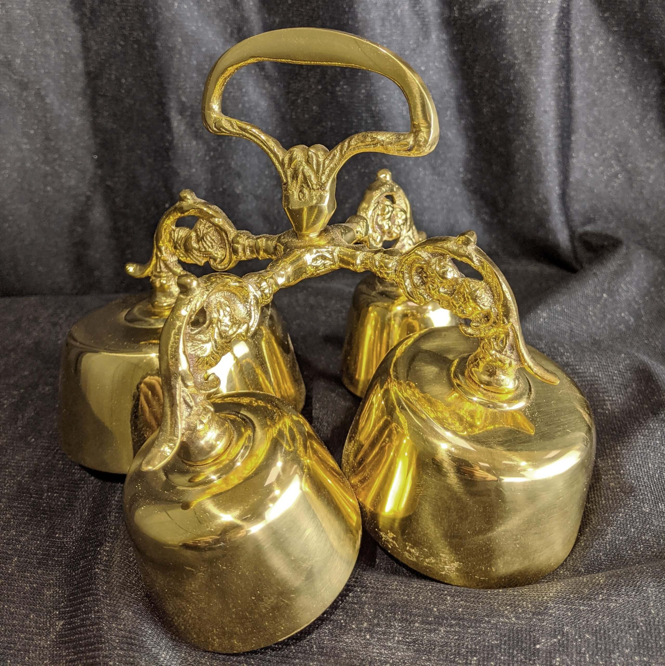 Decorated altar bells 4 tones in gold plated brass