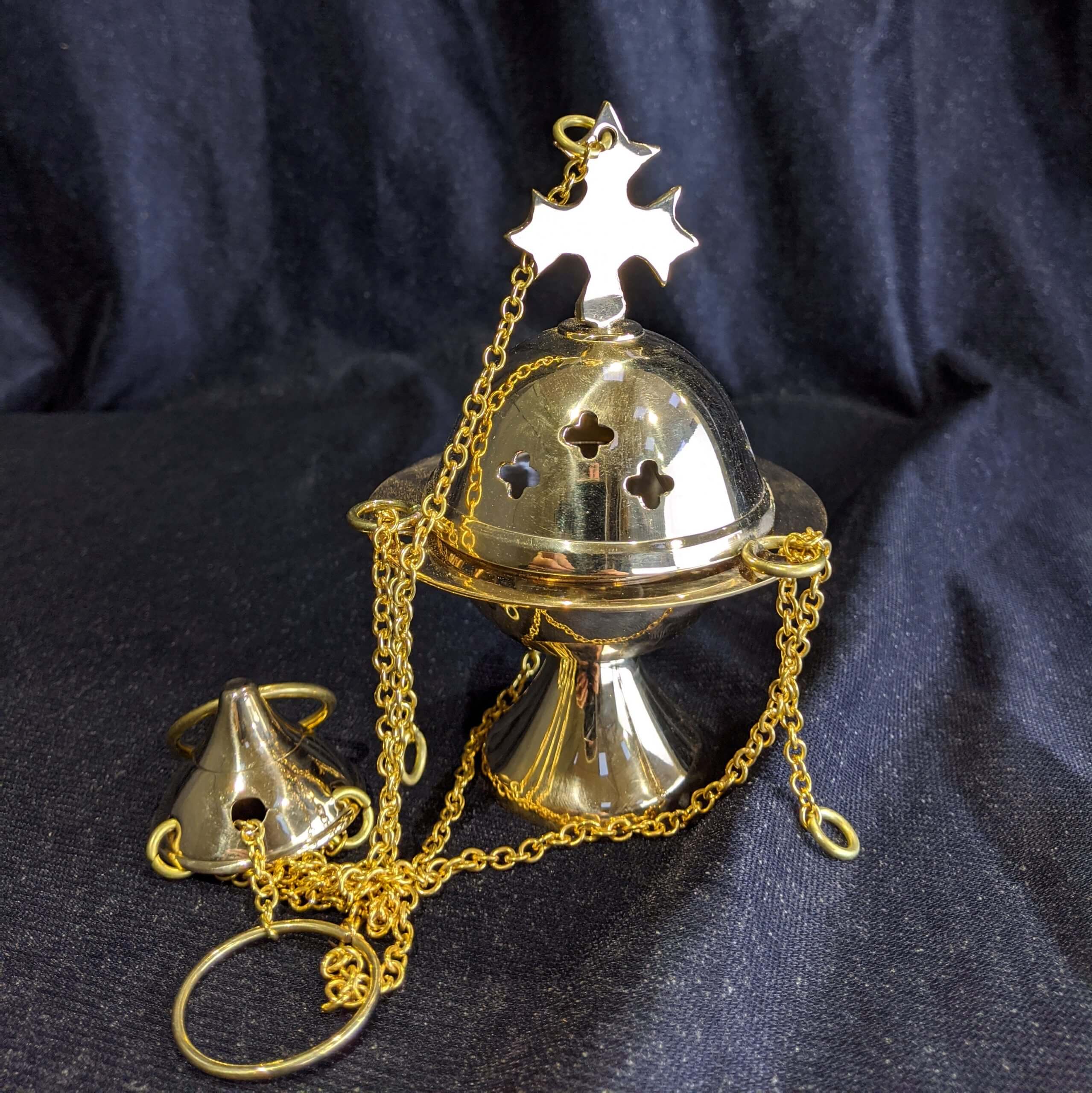 Miniature Brass Dome & Cross Top Incense Burner Censer Thurible ...