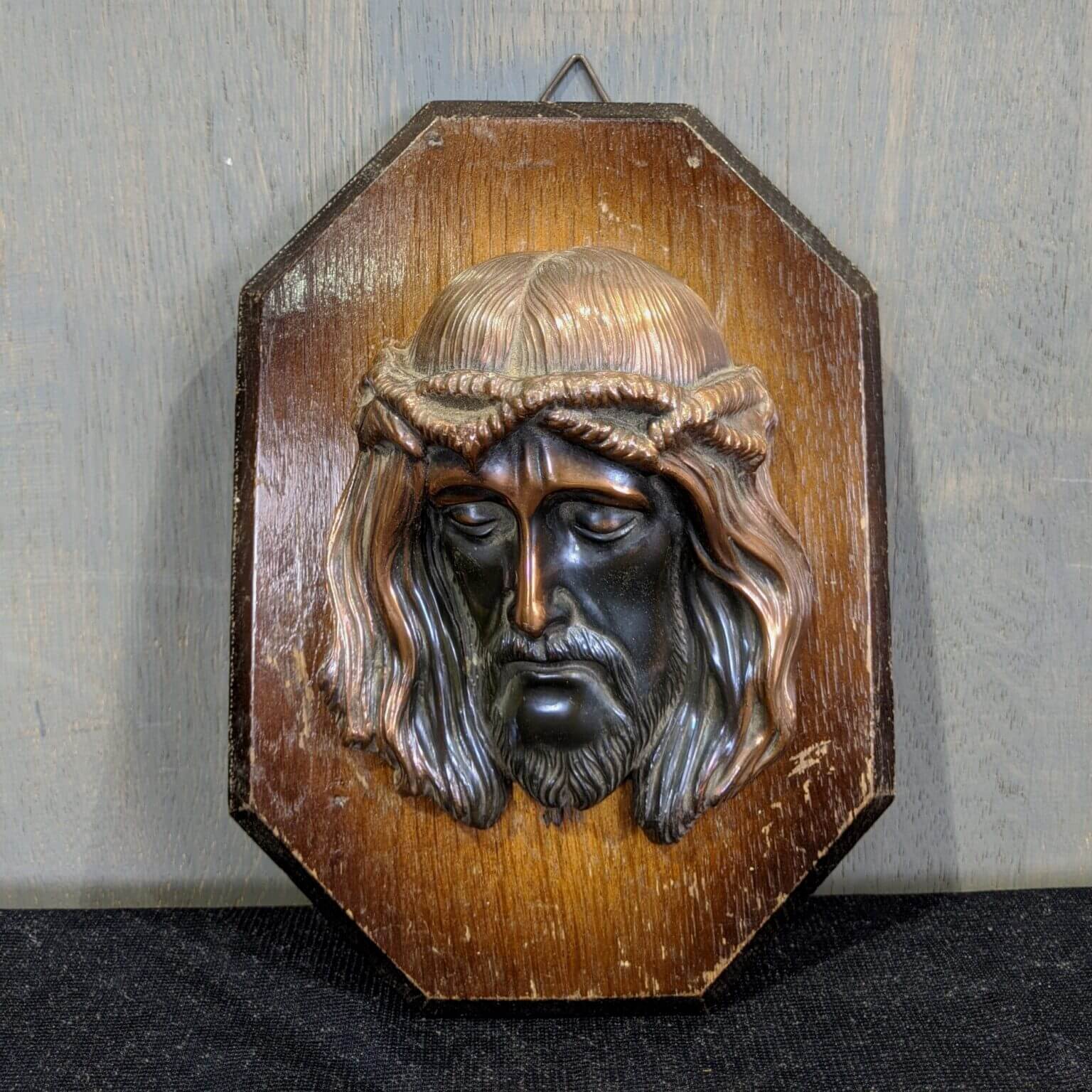 Copper Coloured Metal Death Mask of Christ Mounted on Oak Board (SOLD ...