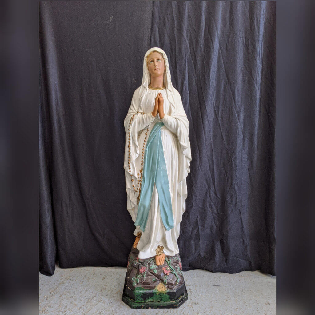 Antique Large Our Lady of Lourdes Religious Statue on Wooden Base (SOLD