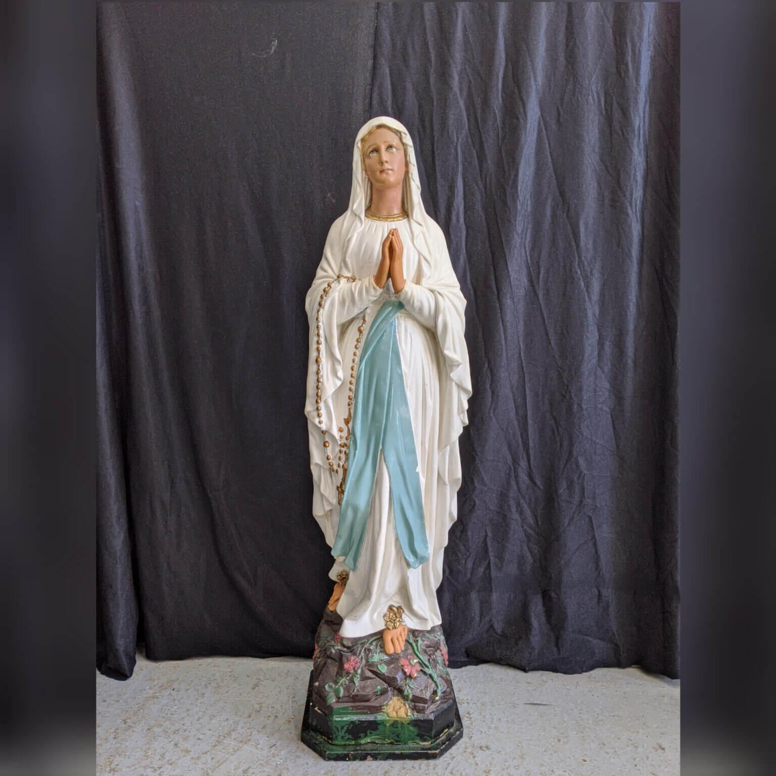 Antique Large Our Lady of Lourdes Religious Statue on Wooden Base (SOLD ...