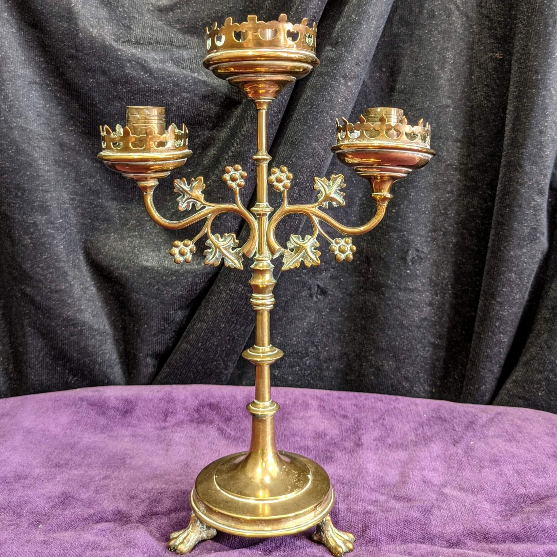 Exquisite 19th Century Gothic Revival Brass Candelabra with Three Candle  Sockets (SOLD) - Antique Church Furnishings