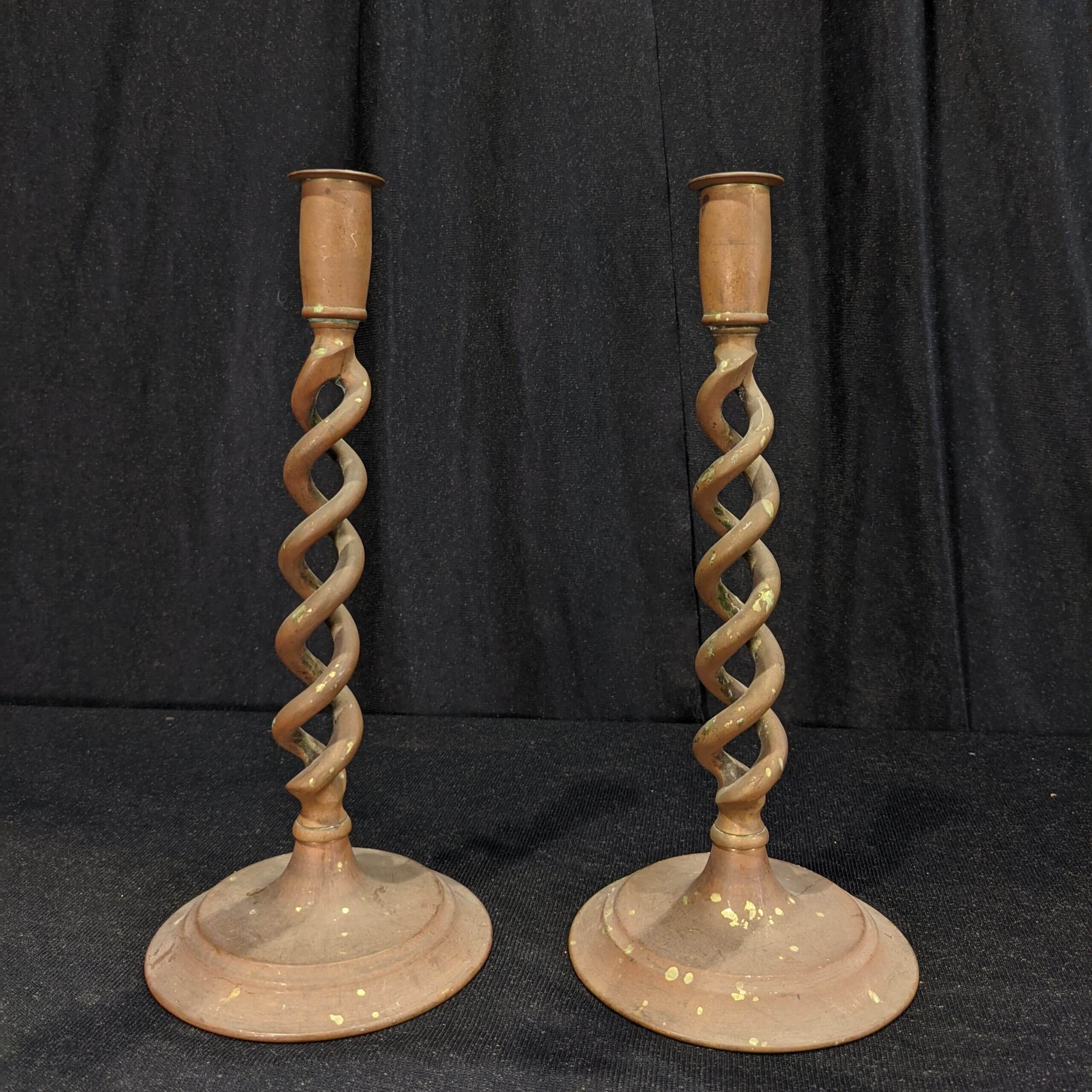 Pair Of Victorian Brass Barley Twist Candle Sticks, 657864
