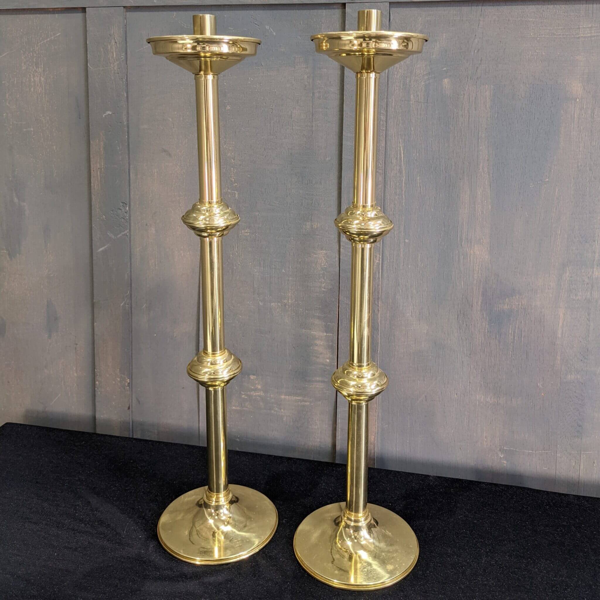 Pair of Classic Larger Style Brass Church Altar Candlesticks (SOLD