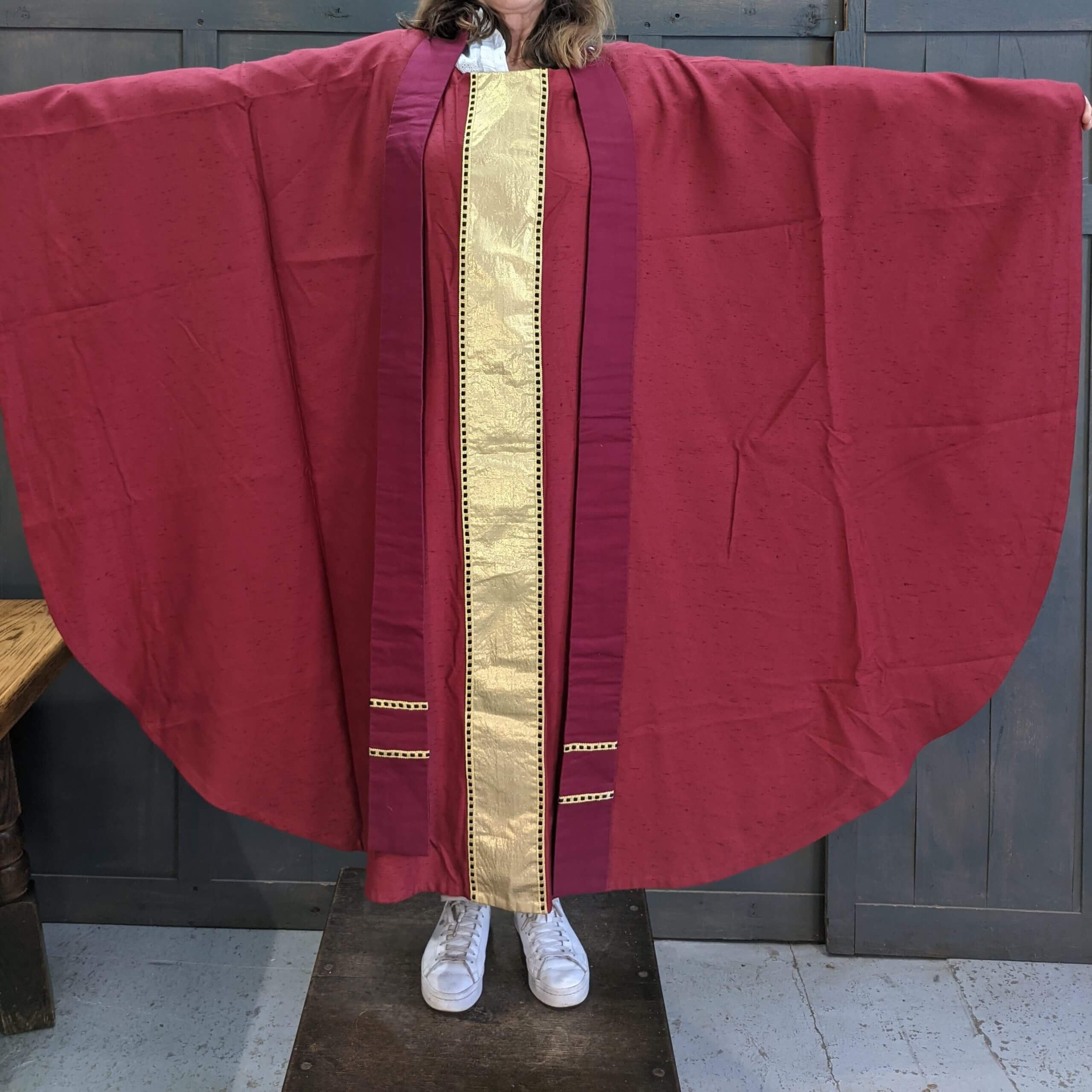 Very Large Maroon Chasuble Lined with Bright Red Silk, Large Gold ...
