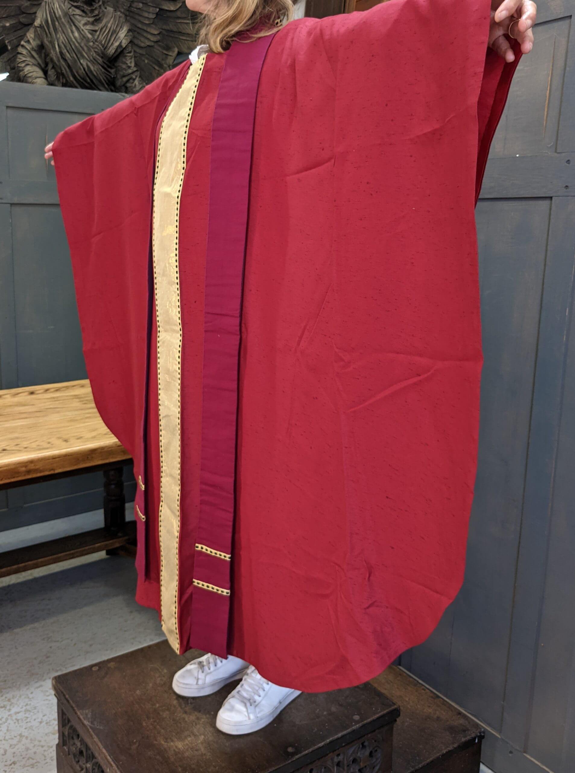 Very Large Maroon Chasuble Lined with Bright Red Silk, Large Gold ...