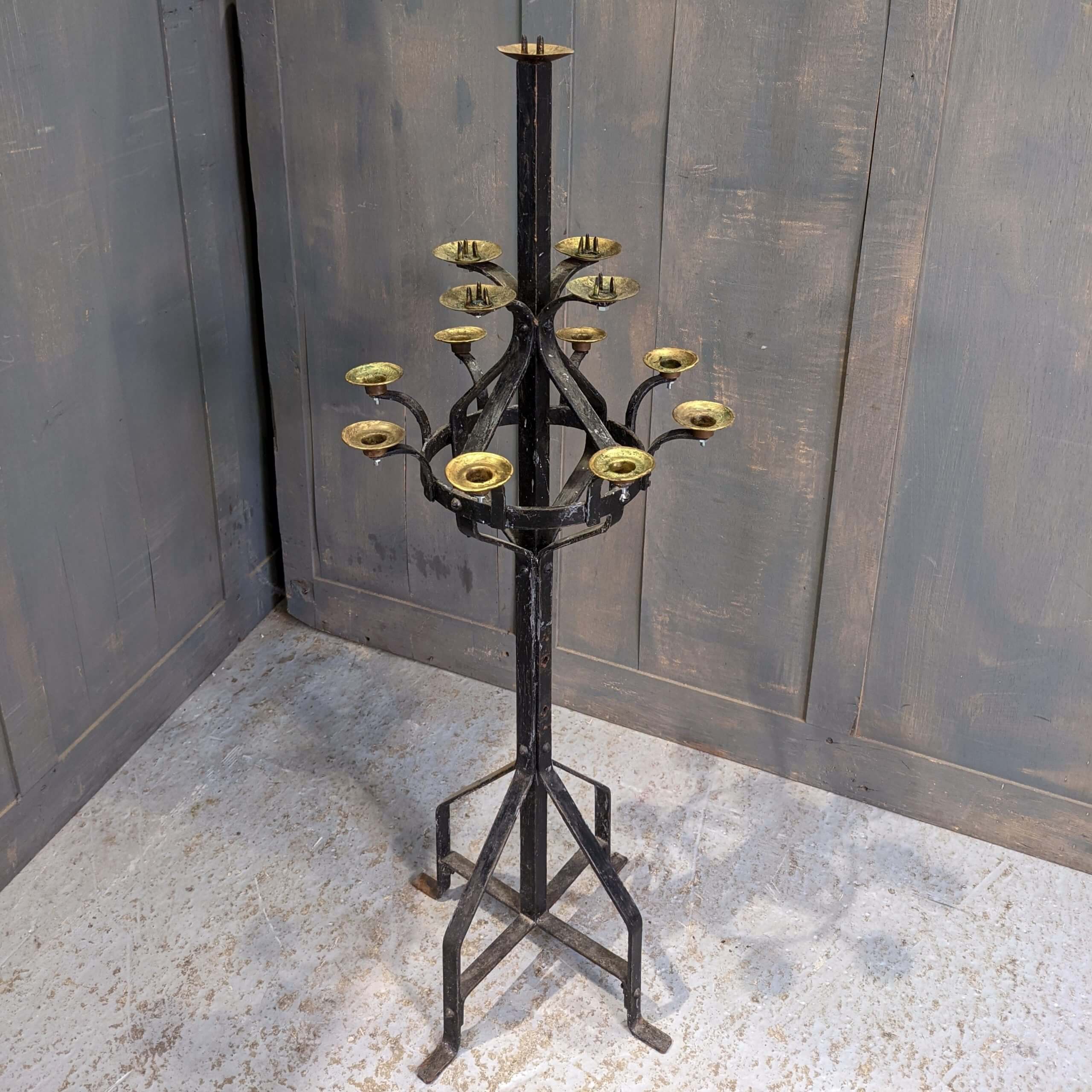 Small Antique Iron & Brass Church Votive Stand with 13 Candle