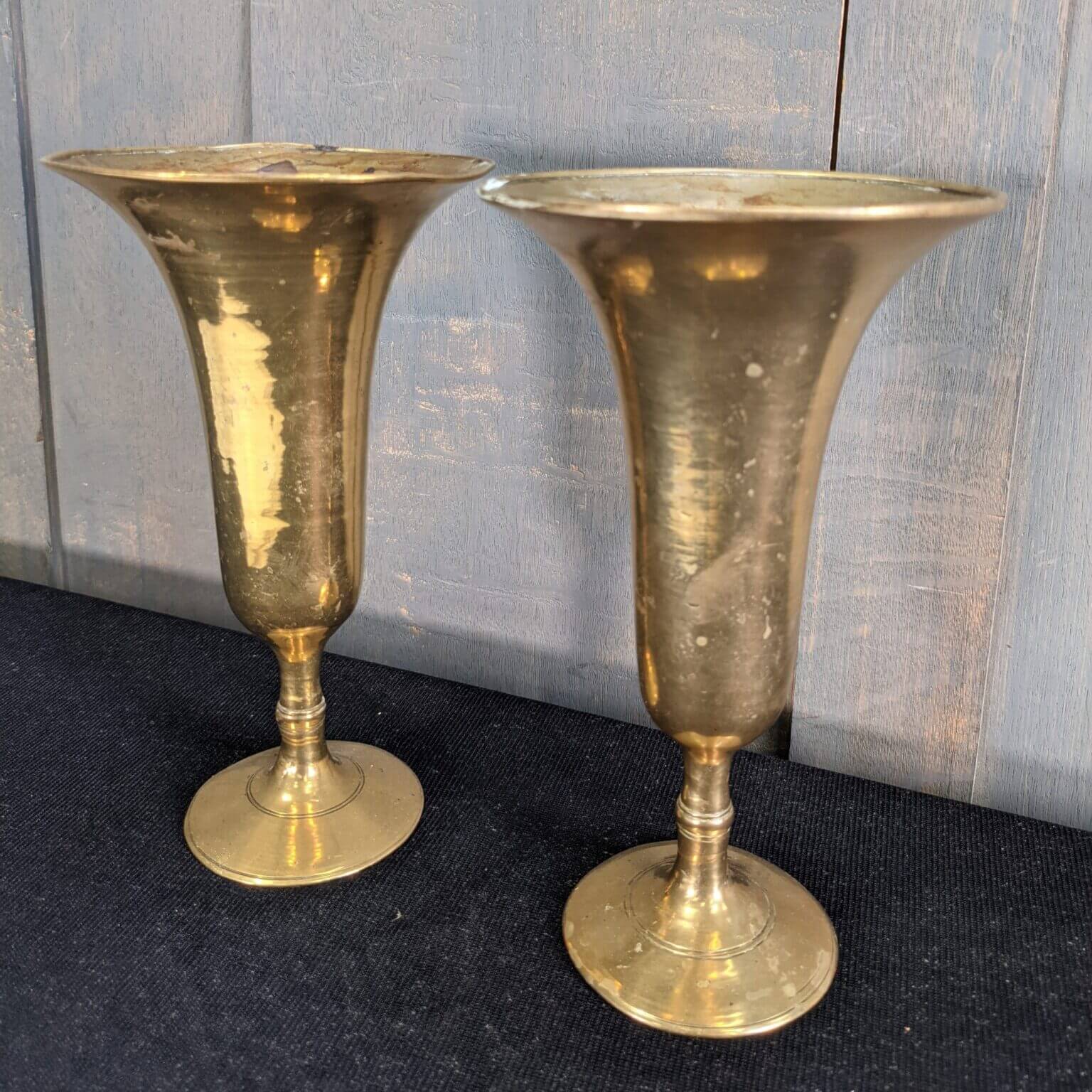 Medium Size Pair Brass Fluted Flower Vases (SOLD) Antique Church