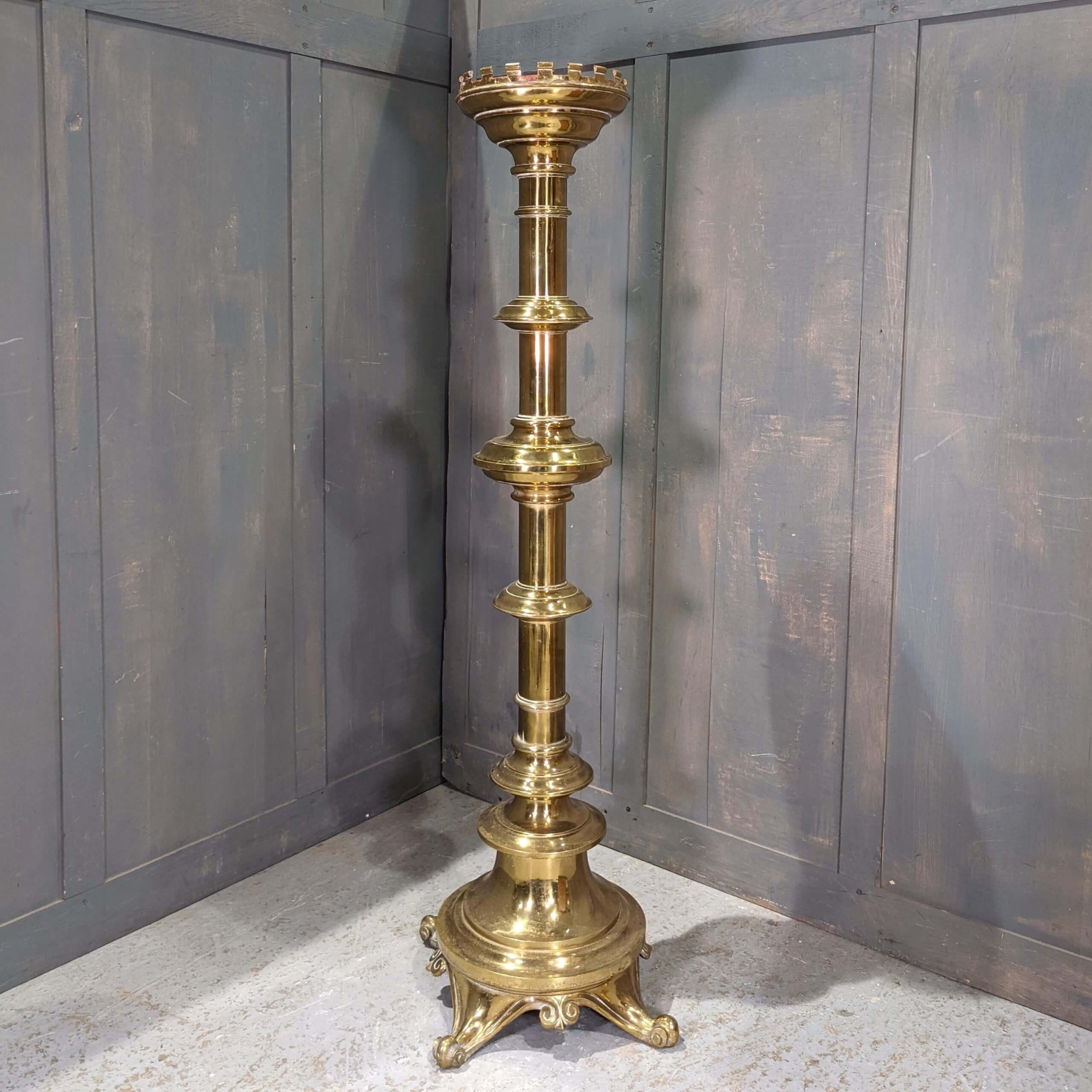 Very Fine Antique Extra Large Heavy Brass Church Paschal Candlestand  Candlestick (SOLD) - Antique Church Furnishings