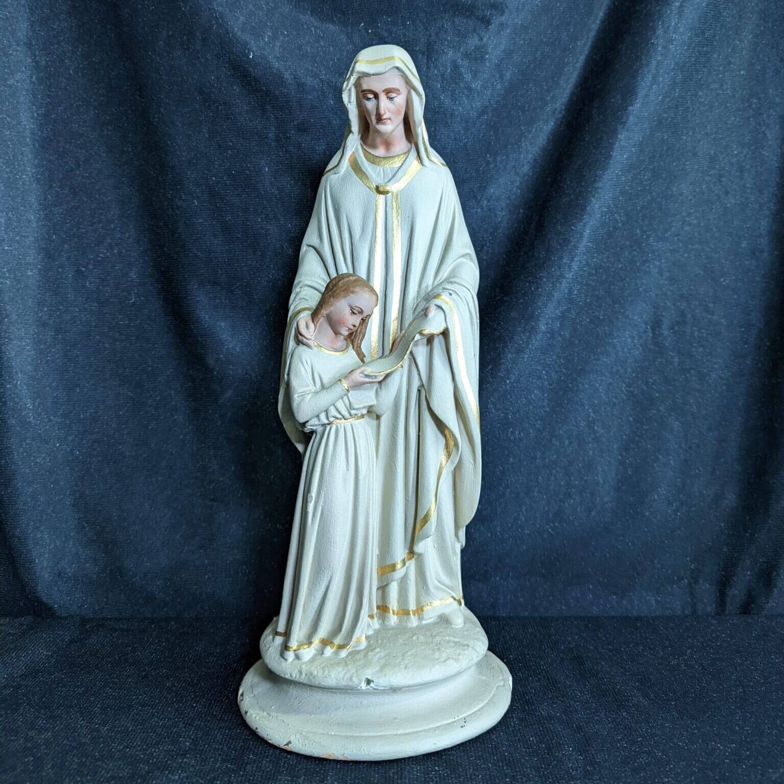 Antique Religious Statue of St Anne with Mary BVM as a Child Antique
