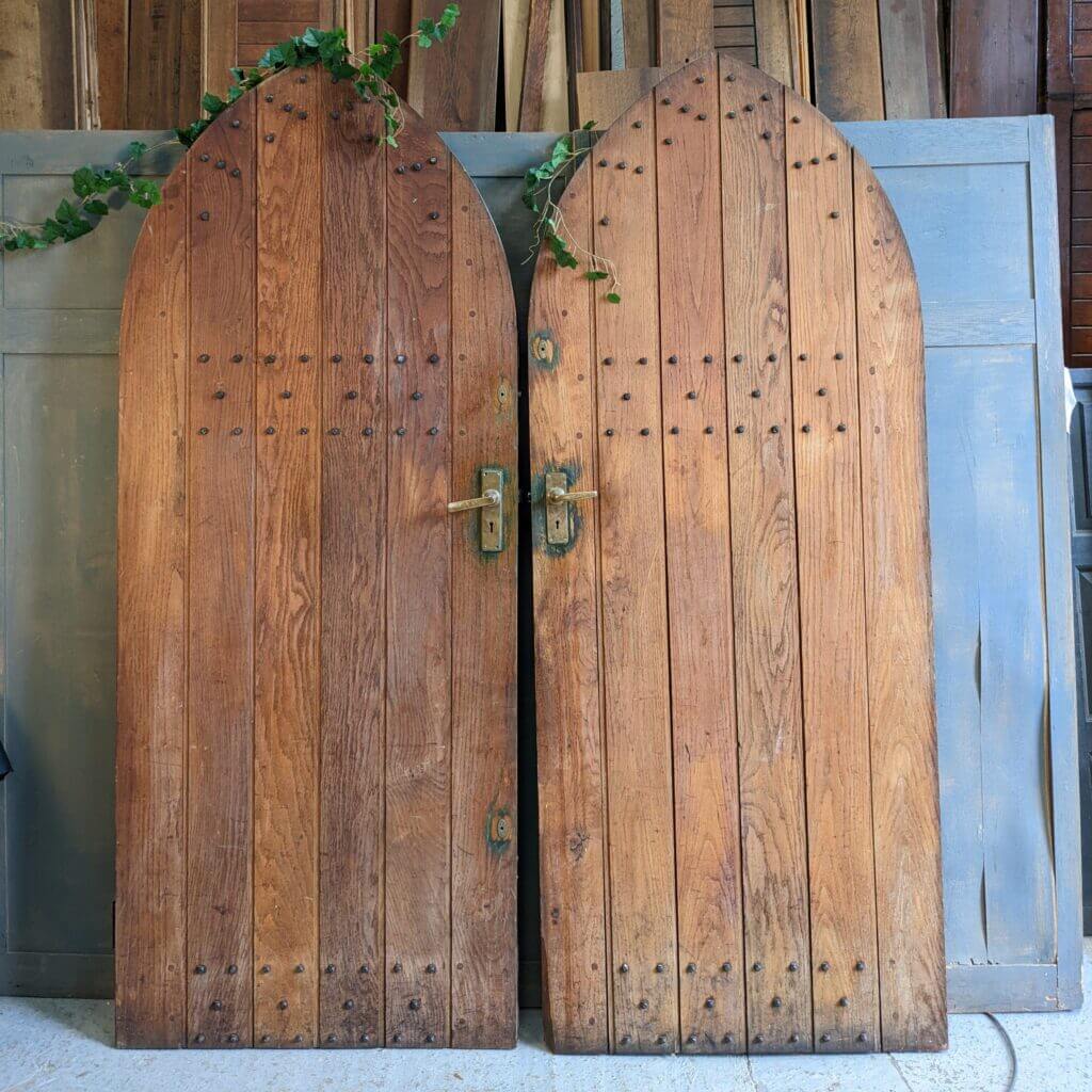 Arched Oak Studded Antique Church Doors (SOLD) Antique Church Furnishings