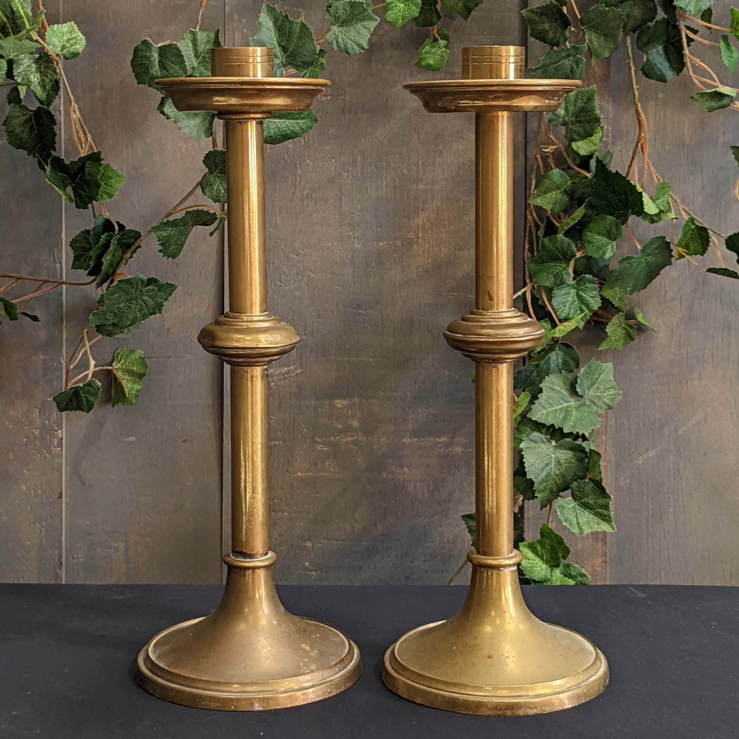 Taller Vintage Classic Brass Church Candlesticks for Larger Candles (SOLD)  - Antique Church Furnishings