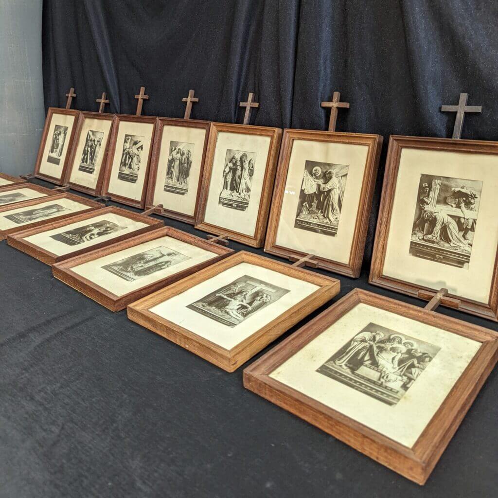 Small Set of Antique Oak Framed Stations of the Cross from Clonliffe