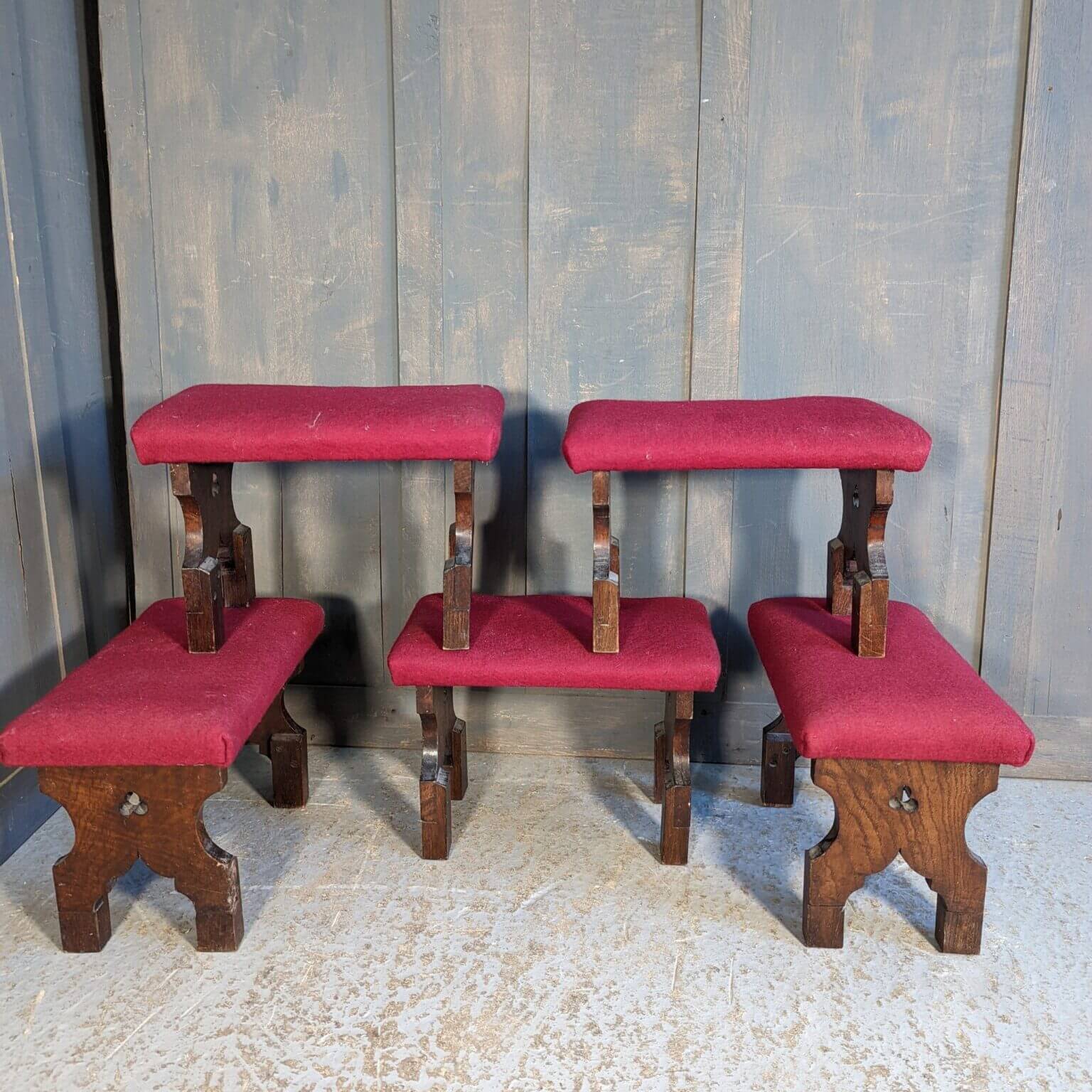 Upholstered Church Kneelers Prayer Stools with Trefoil Cutaways (SOLD