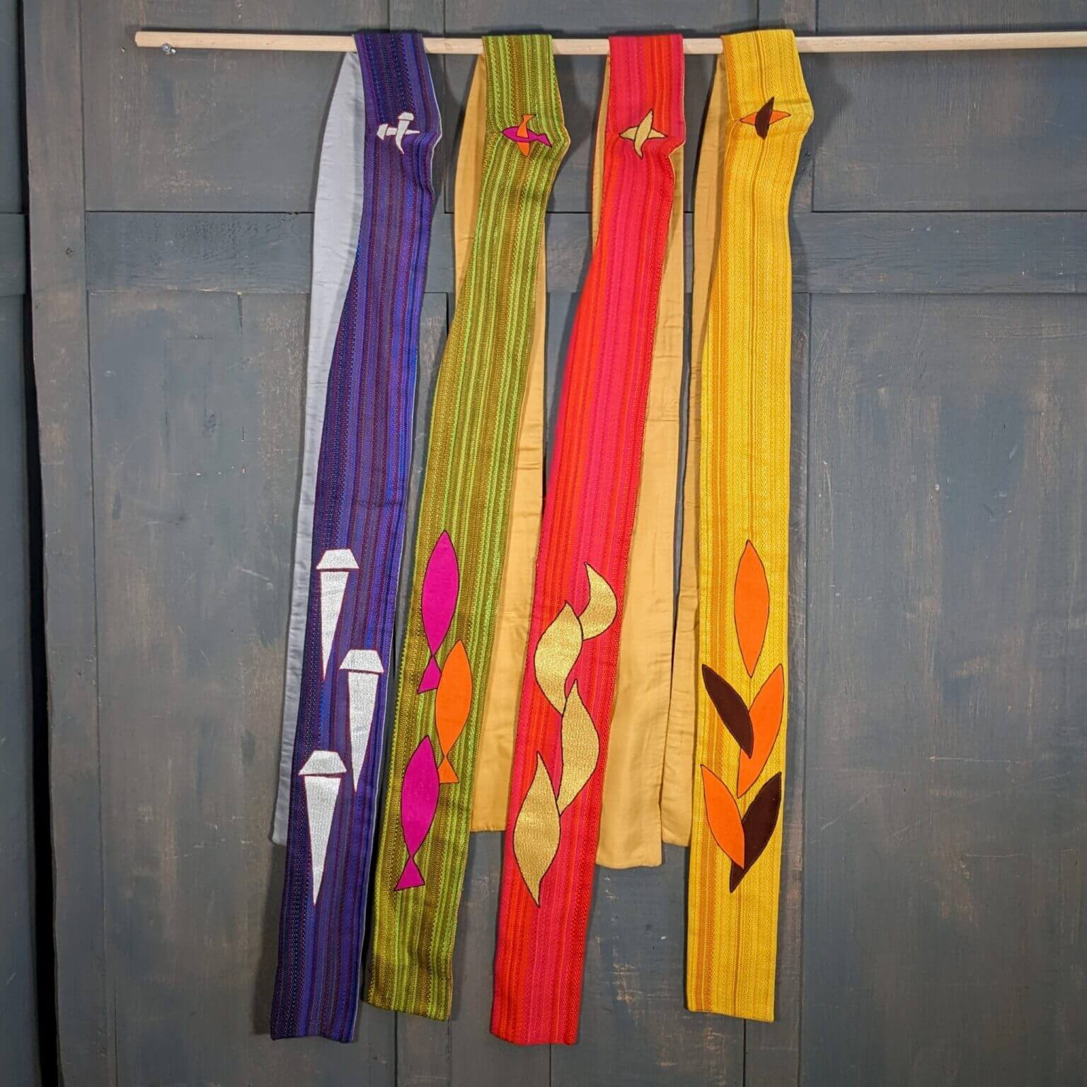 set-of-4-1960-s-pop-art-church-stoles-antique-church-furnishings