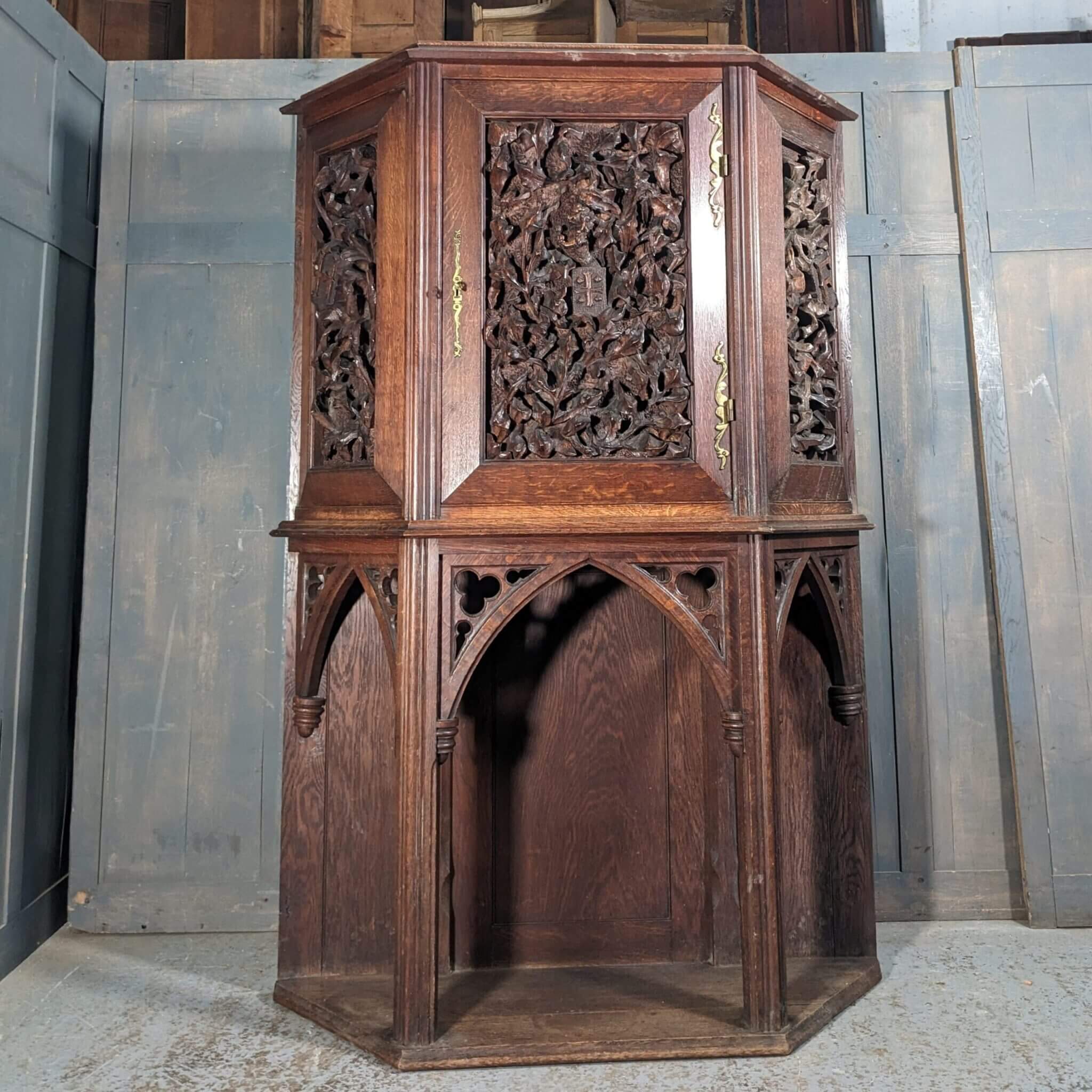 Extremely Unusual Heavy Oak Late Victorian Carved Gothic Tall Cabinet ...