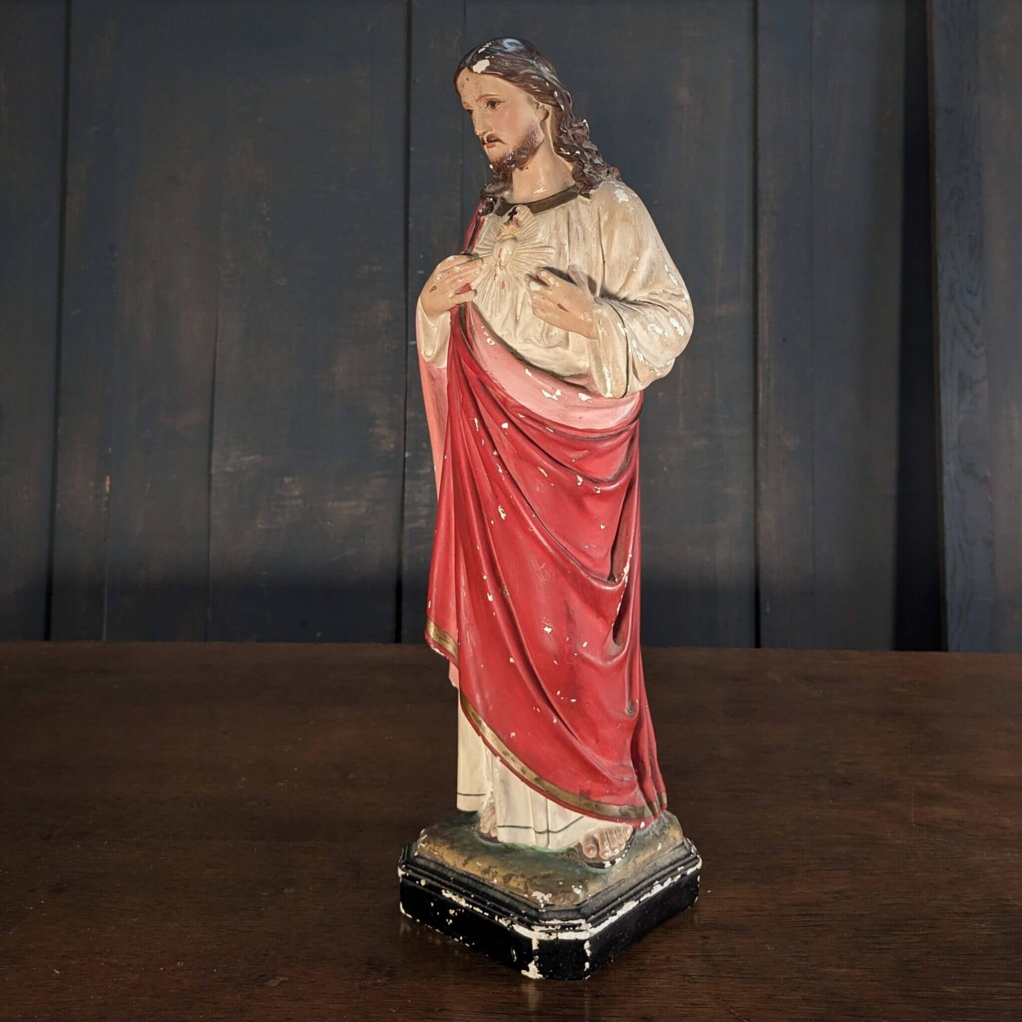 Vintage Polychrome Religious Statue Sacred Heart of Jesus from Our Lady 