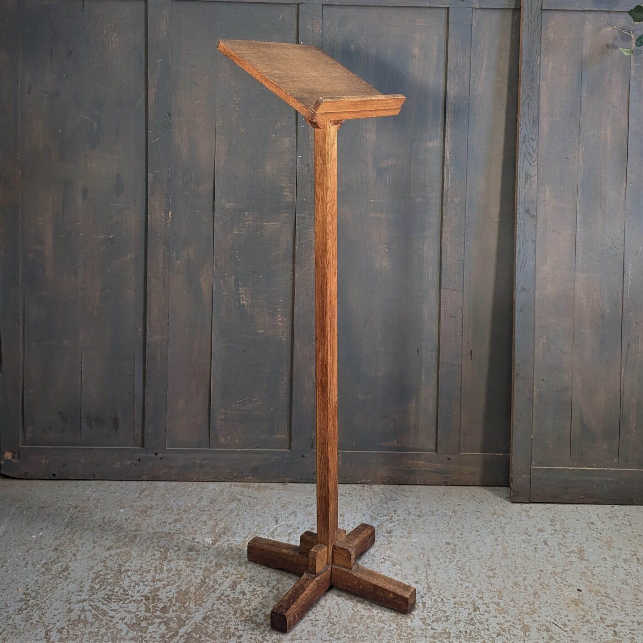 Single Mid Century Oak Pedestal Lectern From Preston Sold Antique