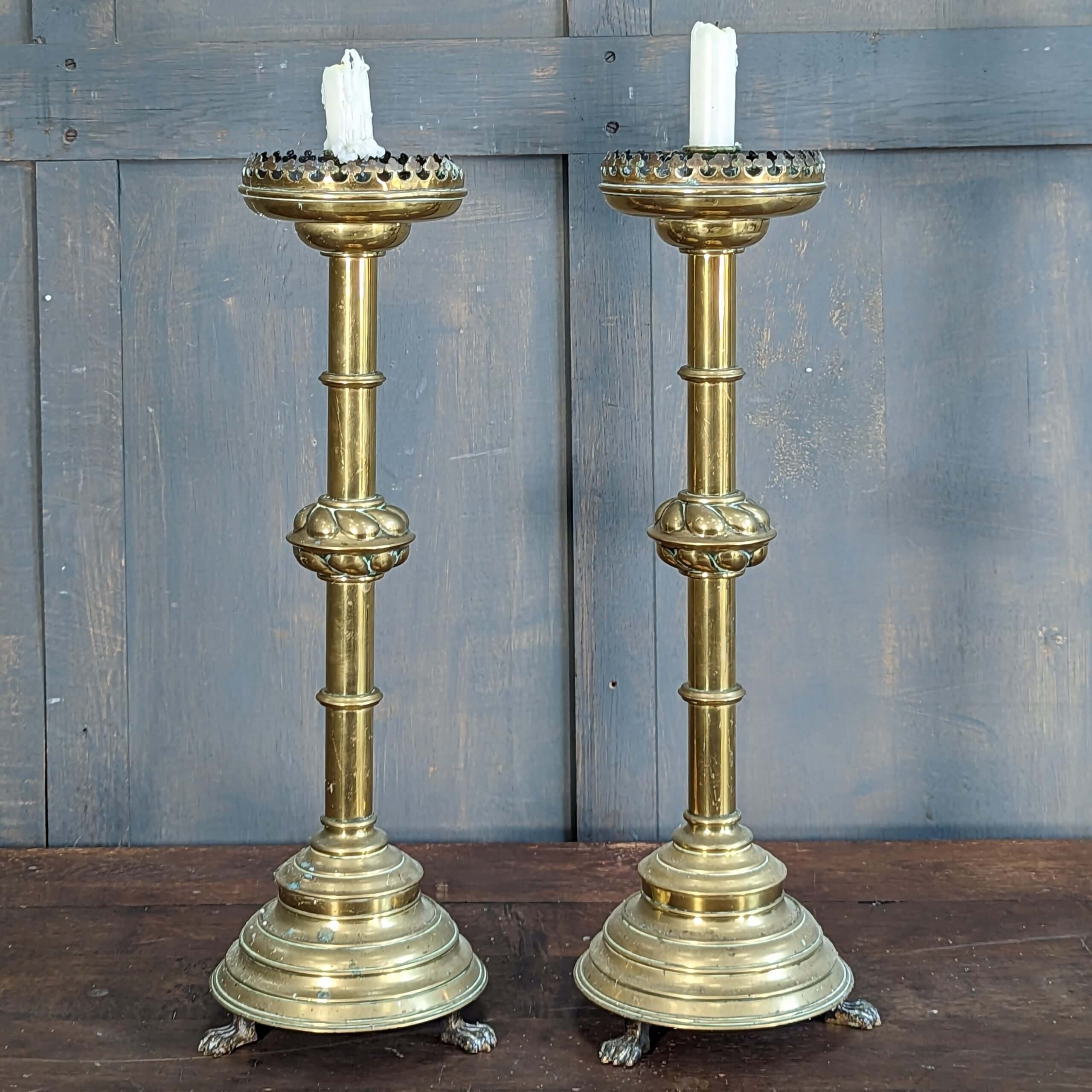 Antique Brass Ornate Religious Gothic Church Altar Candle Holders - Pa