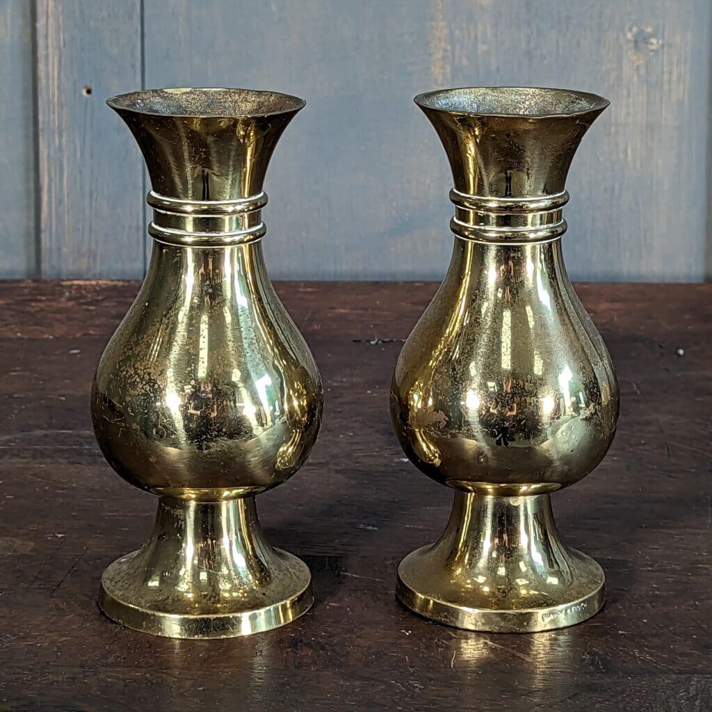 Pair of Small Heavy Brass Church Flower Vases (SOLD) Antique Church