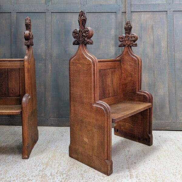 Oak Antique Carved Gothic Readers Pew Seats Chairs