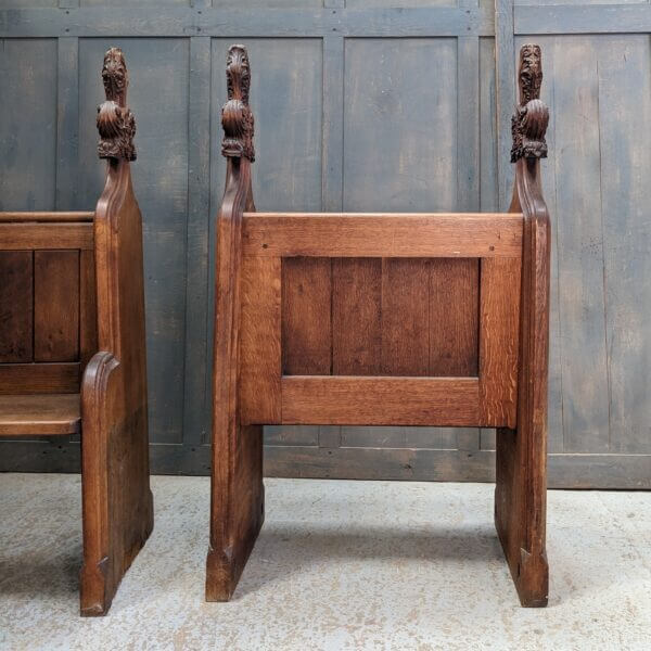 Oak Antique Carved Gothic Readers Pew Seats Chairs
