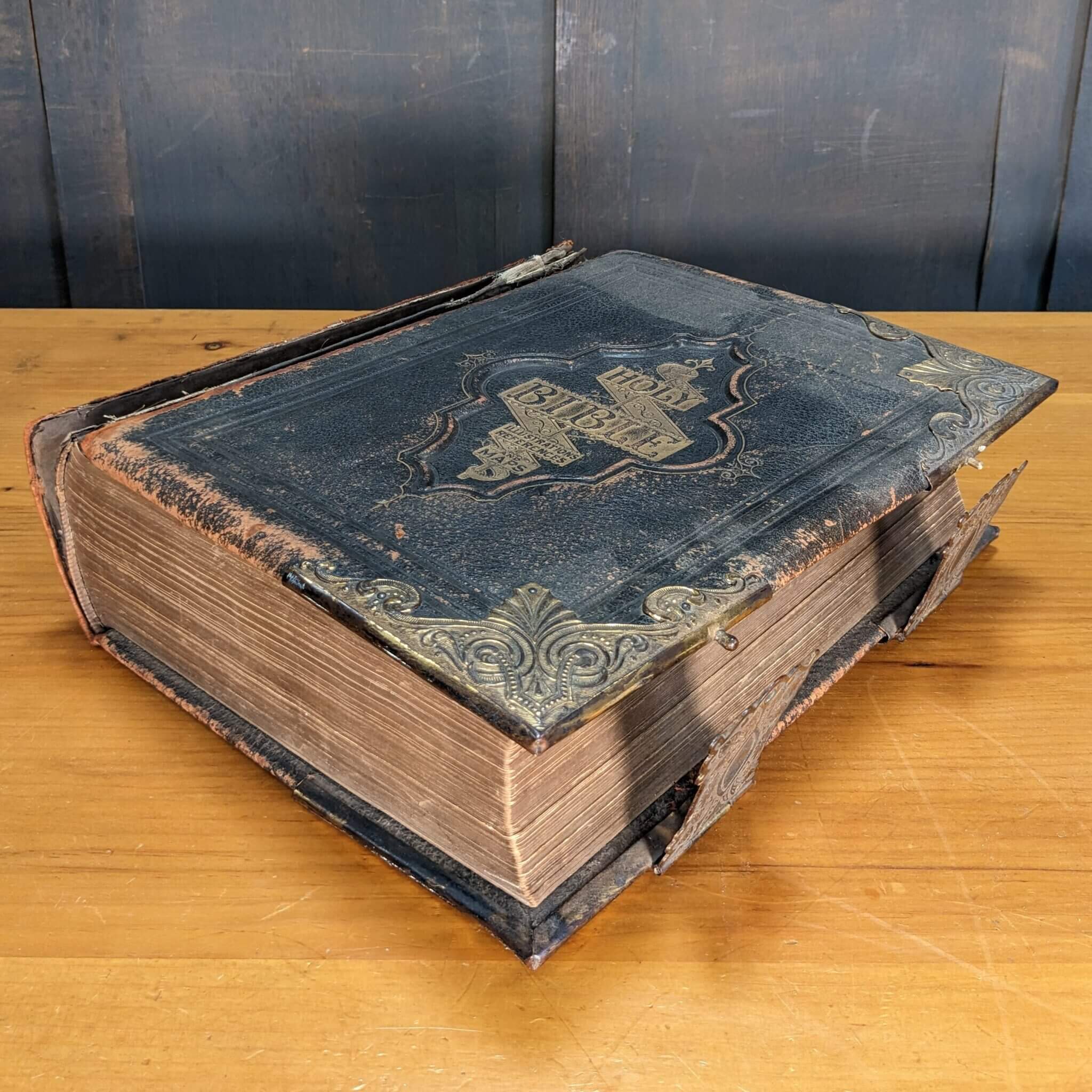 Antique Illustrated National Family Bible With Brass Clasps antique-illustrated-national-family-bible-with-brass-clasps