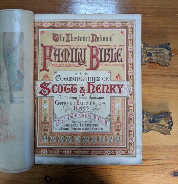 Antique Illustrated 'National Family Bible' with Brass Clasps