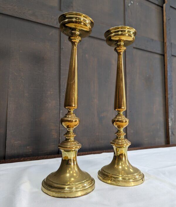 Elegant & Heavy Church Candlesticks from St Catherine's Maerdy