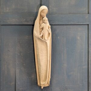 Italian Hand Carved Wooden Wall Hanging Religious Statue Madonna BVM Our Lady & Child