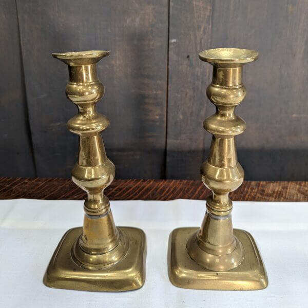 Late 18th Century Smaller Size Brass 'Pop-Up' Candlesticks