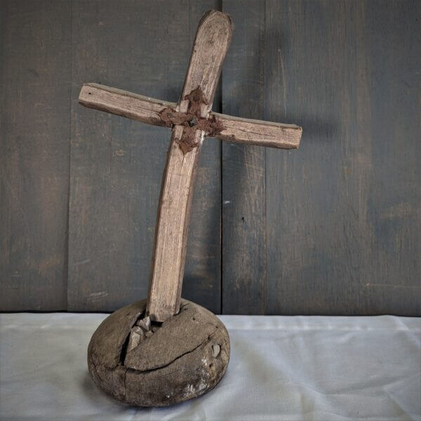 Unusual & Mysterious Vintage Cross with Base filled with Stones