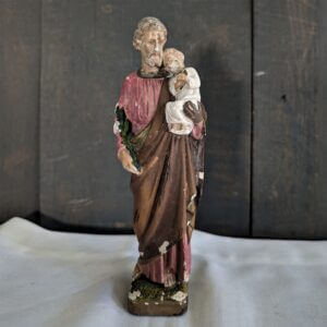 Small Antique Battered Religious Statue St Joseph & Child