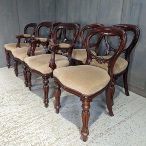 Set of Eight Victorian Style Heavy Balloon Back Dining Chairs with Fluted Legs