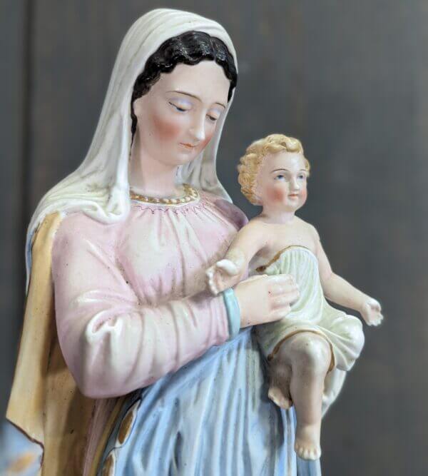Good Quality Medium Size Bisque China Religious Statue of the Madonna BVM Holy Mother & Child from Deal Convent