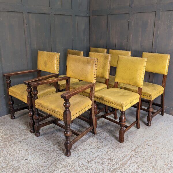 Eight Leather & Oak Jacobean Style Dining Chairs SALE PRICE