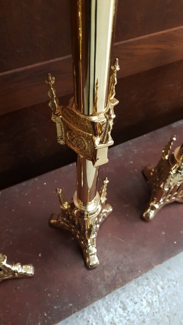 Gothic Highly Polished Solid Brass Altar Set Big Six and Crucifix