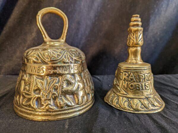 Two Ornate Hand Held Vintage Brass Church Sanctus Altar Bells