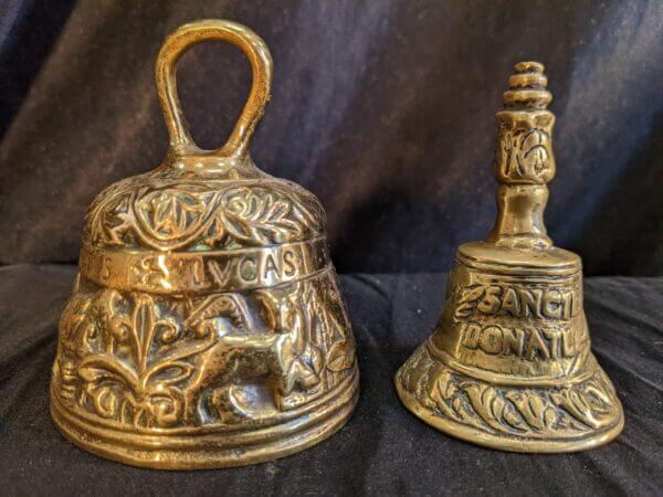 Two Ornate Hand Held Vintage Brass Church Sanctus Altar Bells
