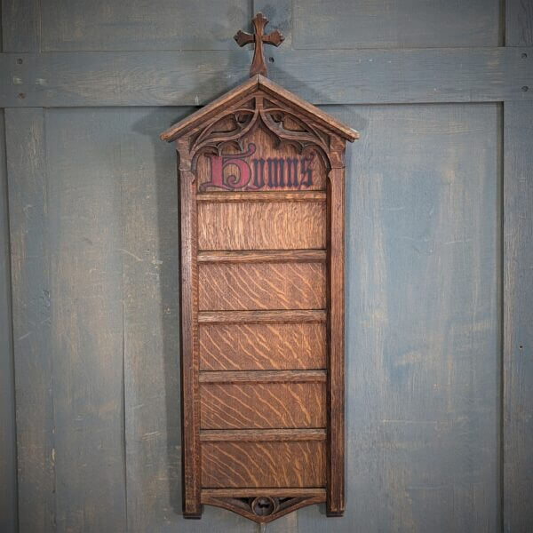 Lovely Antique Gothic Oak Hymn Board from All Saints Woodham