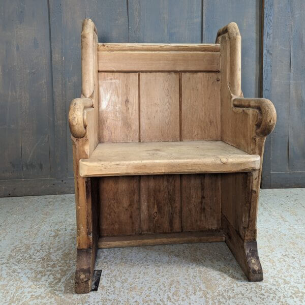 Simple Antique Pine Choirmasters Throne Chair Pew